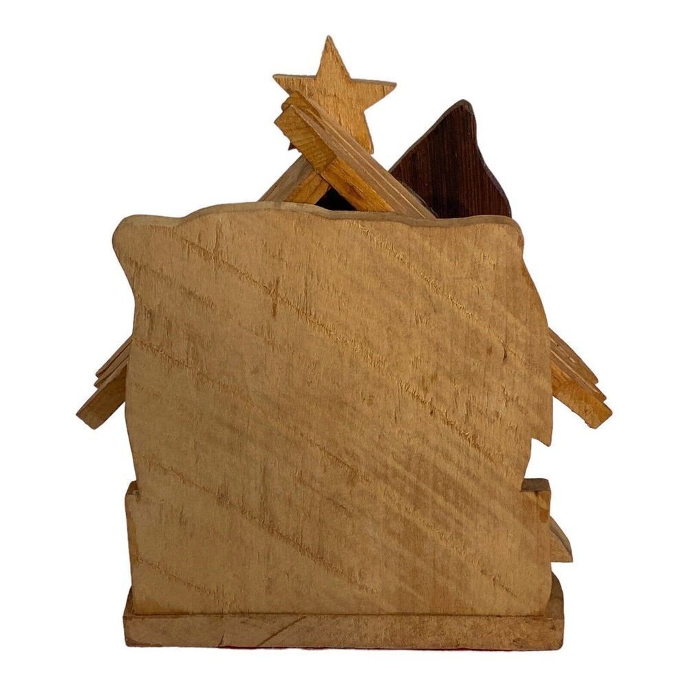 Olive Wood Nativity Scene Israel Bethlehem 5”X5” Handmade Folk Art - Picture 3 of 9